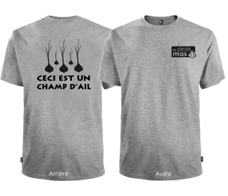 T-shirt pour amateur d'ail «ceci est un champ d'ail» Le Petit Mas - Ail biologique - Points de vente Le Petit Mas : Achetez l'ail biologique du Québec Le Petit Mas, semences d'ail biologiques du Québec  des fleurs d'ail du Québec | Le Petit Mas 